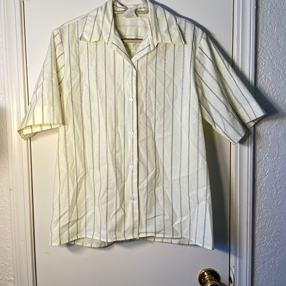 Vintage Girl Scouts of the USA Short Sleeve Button Down Shirt Striped Cream 10